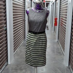 Muse Size 10 Black Multicolor Tweed Belted Sheath Dress NWT Preppy Old Money